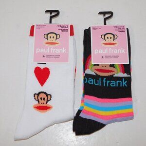 Set 2 Pairs of Womens 6 - 9.5 Paul Frank Monkey Crew Socks NEW